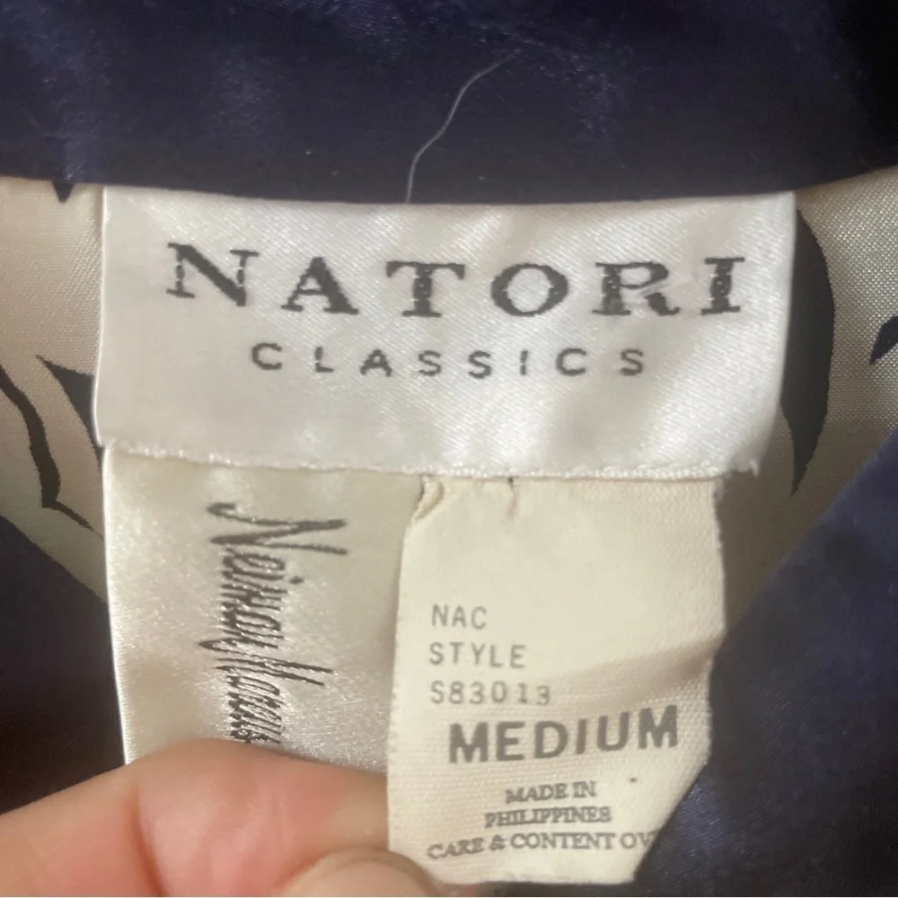 Natori Vintage Full Zip Caftan Robe & Gown Set Navy Neiman Marcus Long Kimono M